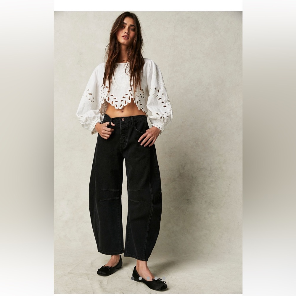 Free People Black Barrel Jeans